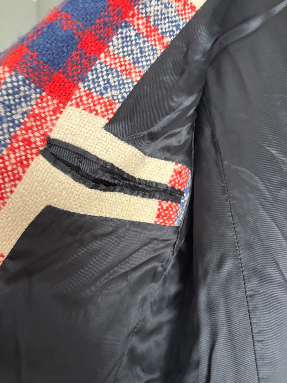 Zara  Wool-Blend Long Coat - Red, Blue & Cream - Picture 4 of 4